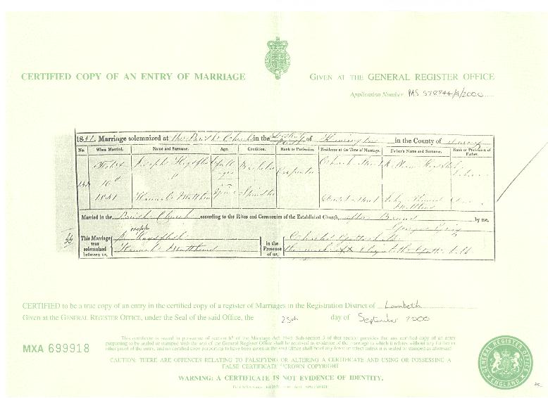 Joseph Hogsflesh's marriage certificate