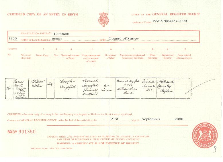 William John Hogsflesh's birth certificate