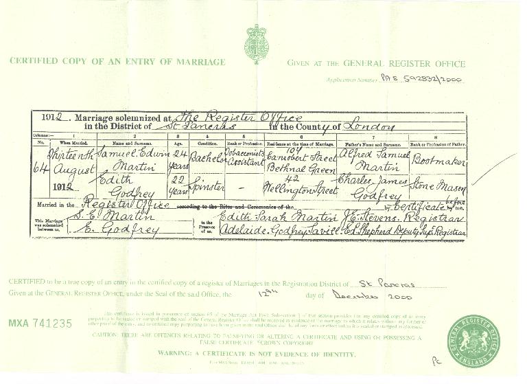 Samuel Edwin Martin's marriage certificate