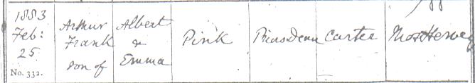 Arthur Frank Pink's baptism certificate