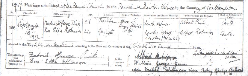 Frederick George Pink's marriage certificate
