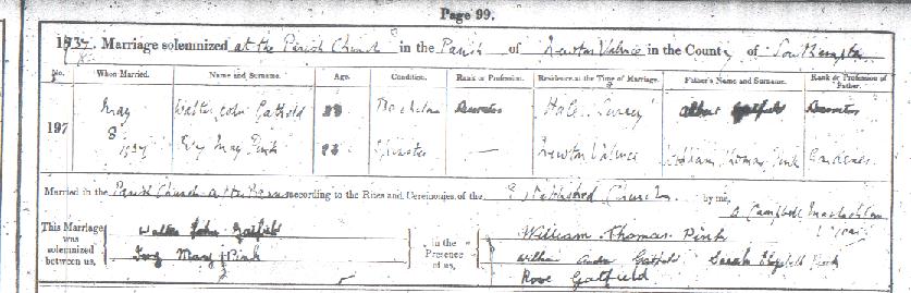 Ivy May Pink's marriage certificate